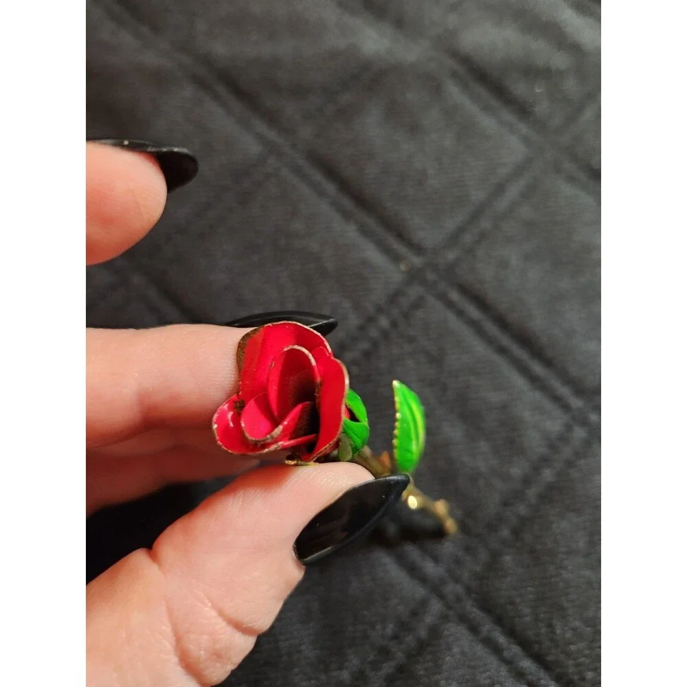 Vintage Enamel Flower Brooch Pin Lot of 2 Roses